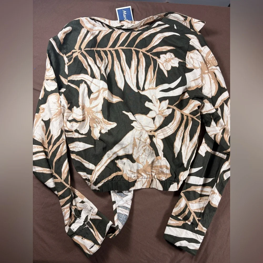 NWT Rachel Zoe Linen Tie Front Long Sleeve button Down Blouse L - Picture 7 of 7